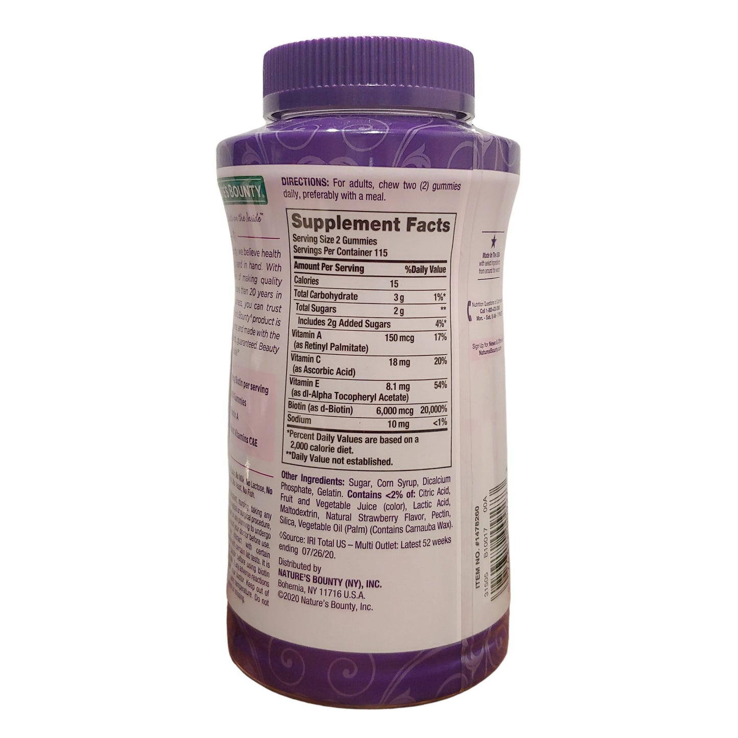 Nature's Bounty Advanced Hair, Skin & Nails Gummies, Strawberry, 230 Gummies