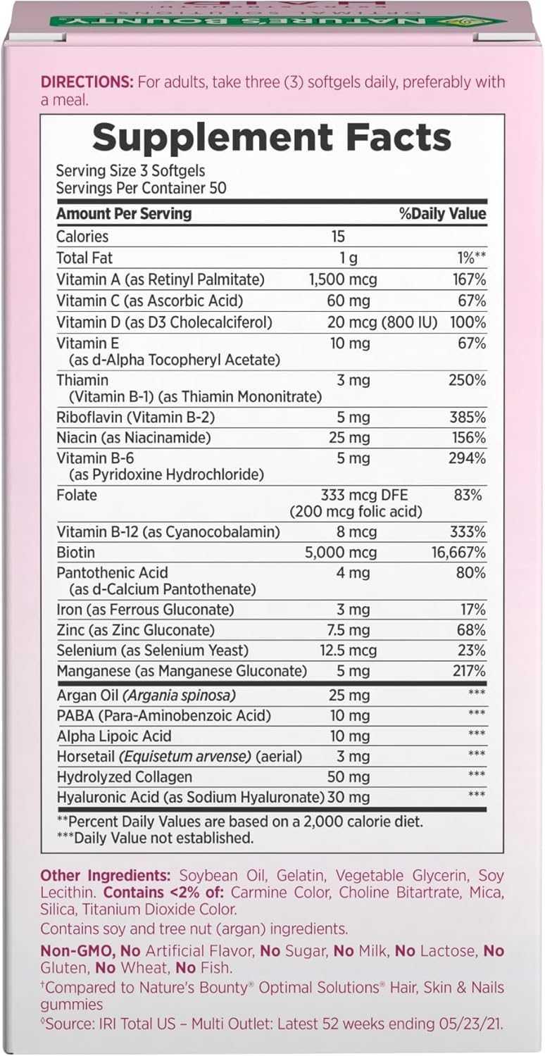 Nature's Bounty Optimal Solutions Extra Strength Hair, Skin & Nails, 150 Softgels