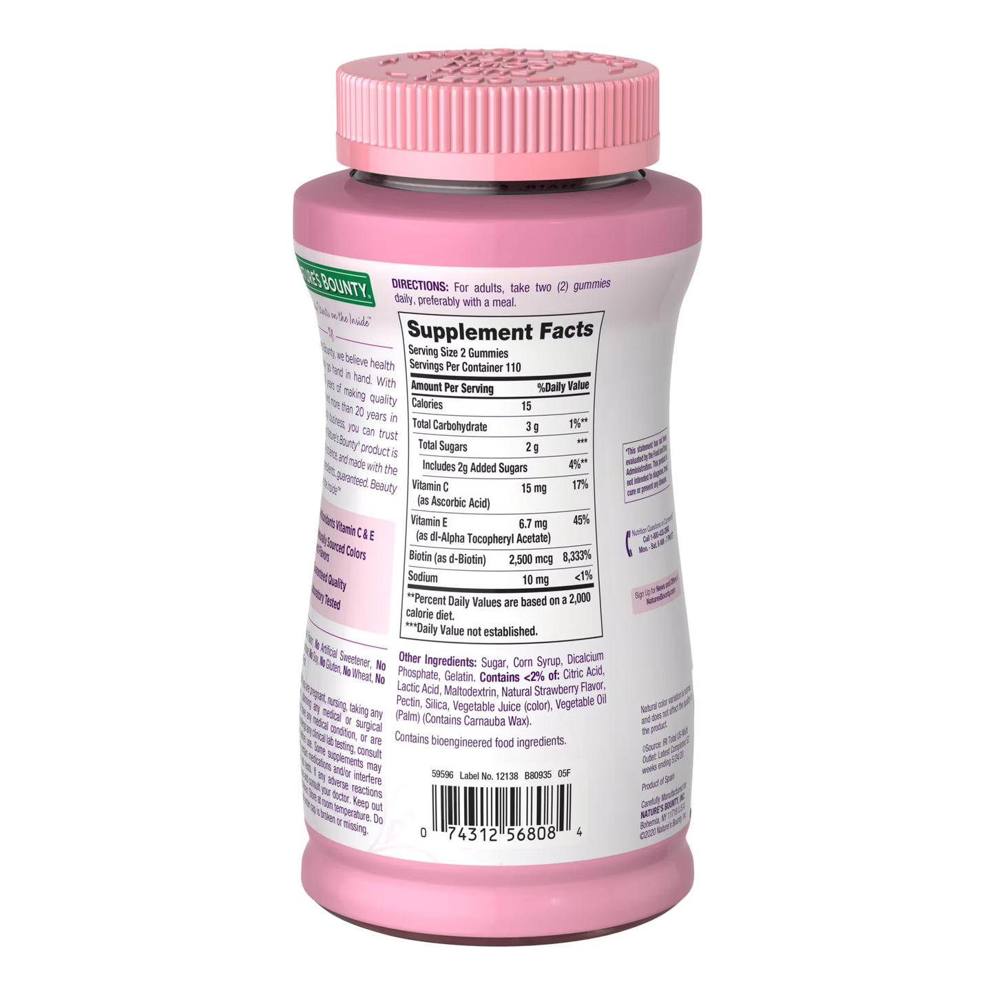 Nature's Bounty Hair Skin & Nails Gummy Vitamins, Strawberry, 220 Gummies - Nature's Bounty Optimal Solutions