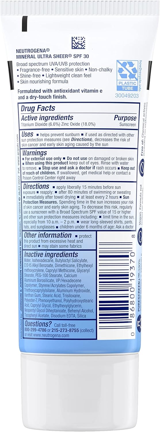 Neutrogena Purescreen Mineral Ultra Sheer Dry-Touch SPF 30 Sunscreen, 3 fl oz (88 ml)