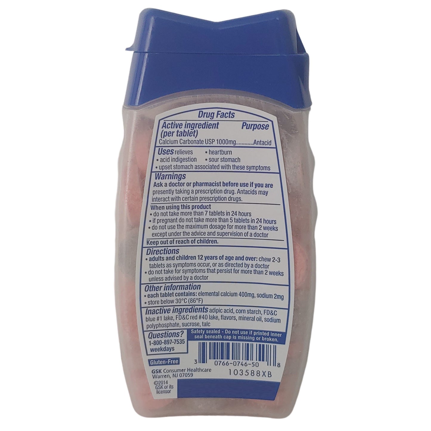 Tums Ultra 1000 Antacid, Assorted Berries, 72 Tablets