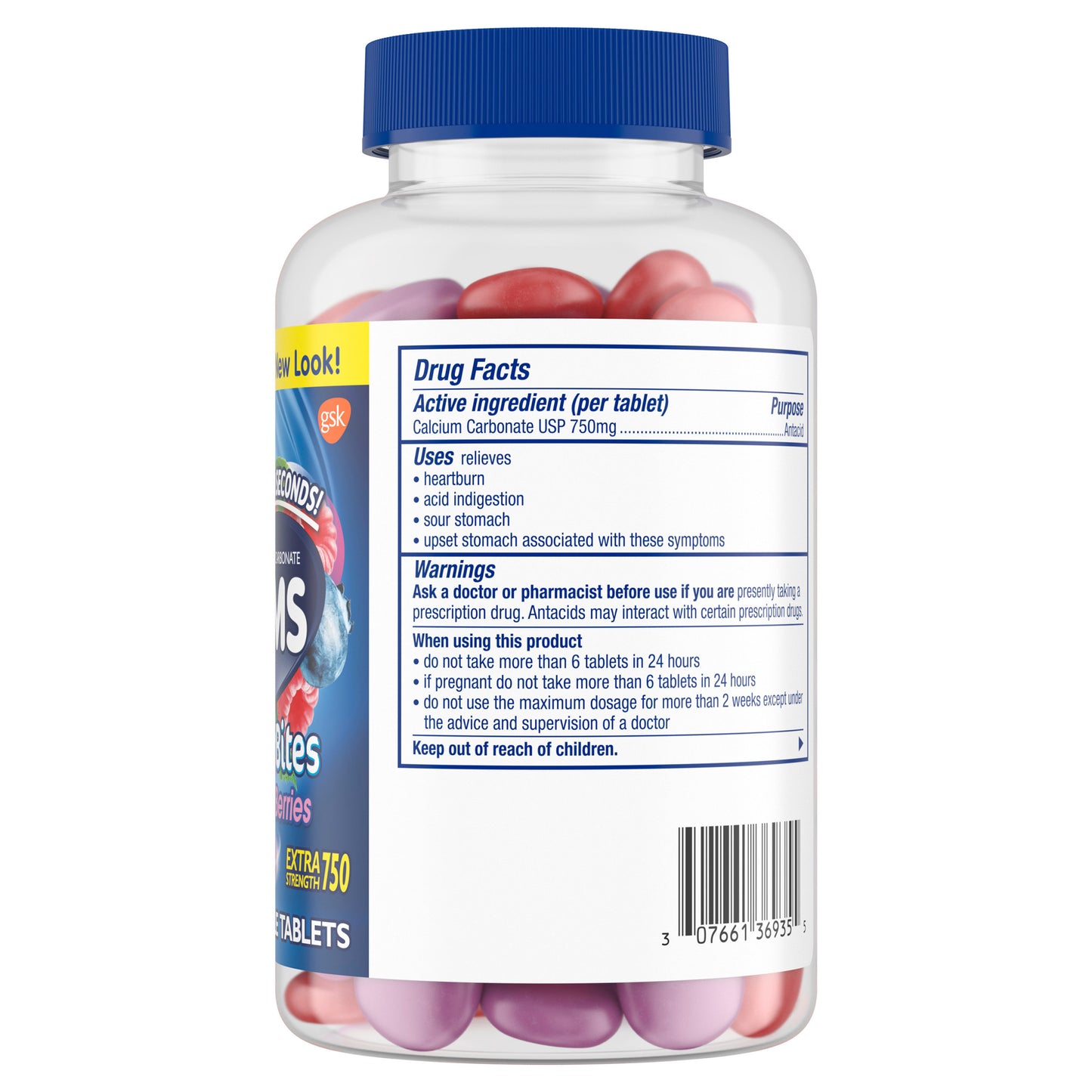 Tums Chewy Bites Extra 750 Antacid, Assorted Berries, 108 Tablets