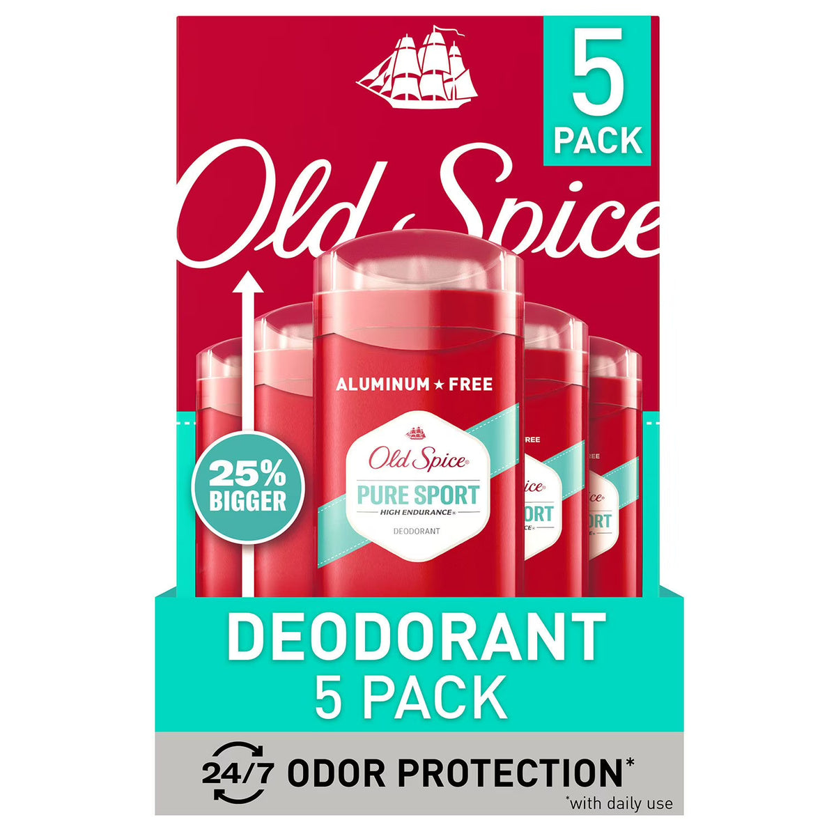 Old Spice Pure Sport High Endurance Deodorant, Aluminum Free, 5 Pack