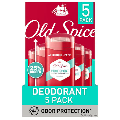 Old Spice Pure Sport High Endurance Deodorant, Aluminum Free, 5 Pack