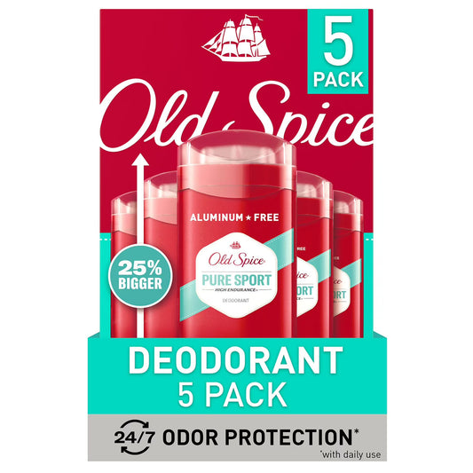 Old Spice Pure Sport High Endurance Deodorant, Aluminum Free, 5 Pack