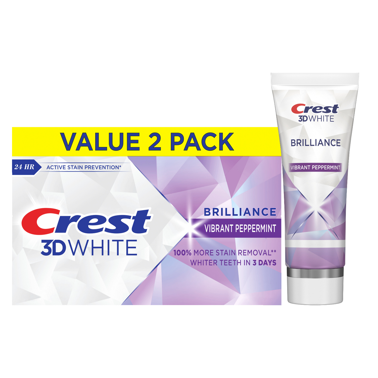 Crest 3D White Brilliance Vibrant Peppermint Toothpaste 4.6 oz (130 g) 2 Pack