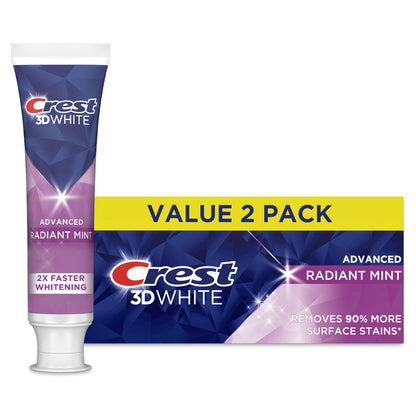 Crest 3D White Advanced Radiant Mint Toothpaste, 3.3 oz (93 g), 2 Pack