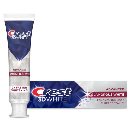 Crest 3D White toothpaste tube and packaging on a white background