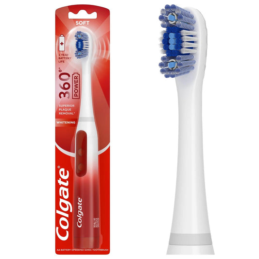 Colgate Optic White 360­° Whitening Sonic Battery Powered Electric Toothbrush, Soft
