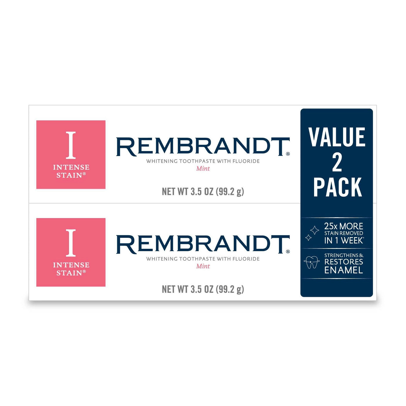 Rembrandt Intense Stain Whitening Toothpaste, Mint, 3.5 oz (99.2 g), 2-Pack