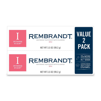 Rembrandt Intense Stain Whitening Toothpaste, Mint, 3.5 oz (99.2 g), 2-Pack