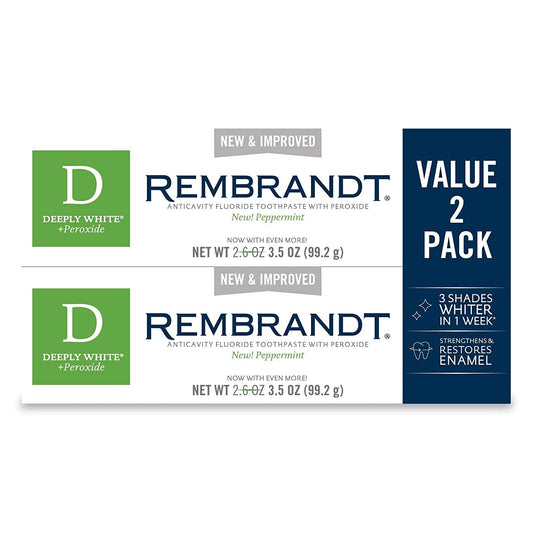 Rembrandt Deeply White + Peroxide Peppermint Toothpaste 3.5 oz/99.2 g (2 PACK)