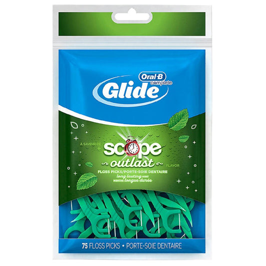 Oral B Glide Floss Picks with Scope Outlast, Long-Lasting Mint Flavor, 75 Floss Picks