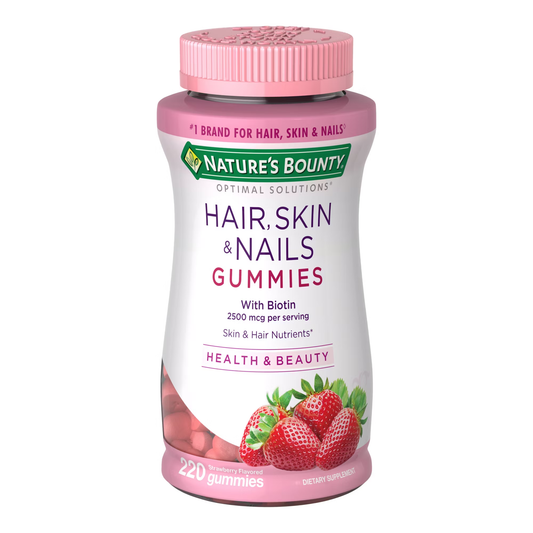 Nature's Bounty Hair Skin & Nails Gummy Vitamins, Strawberry, 220 Gummies - Nature's Bounty Optimal Solutions