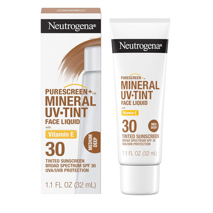 Neutrogena Purescreen+ Tinted Mineral Sunscreen for Face with SPF 30, Broad Spectrum with Zinc Oxide and Vitamin E, Medium Deep, 1.1 fl oz (32 mL)