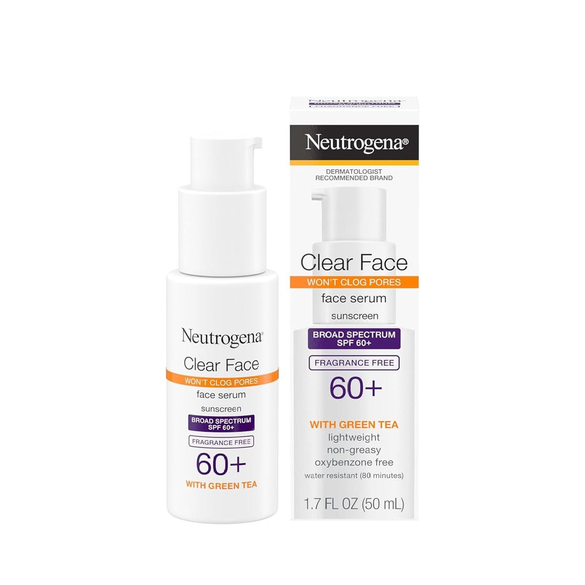 Neutrogena Clear Face SPF 60+ Sunscreen Facial Serum, 1.7 FL OZ (50 mL)