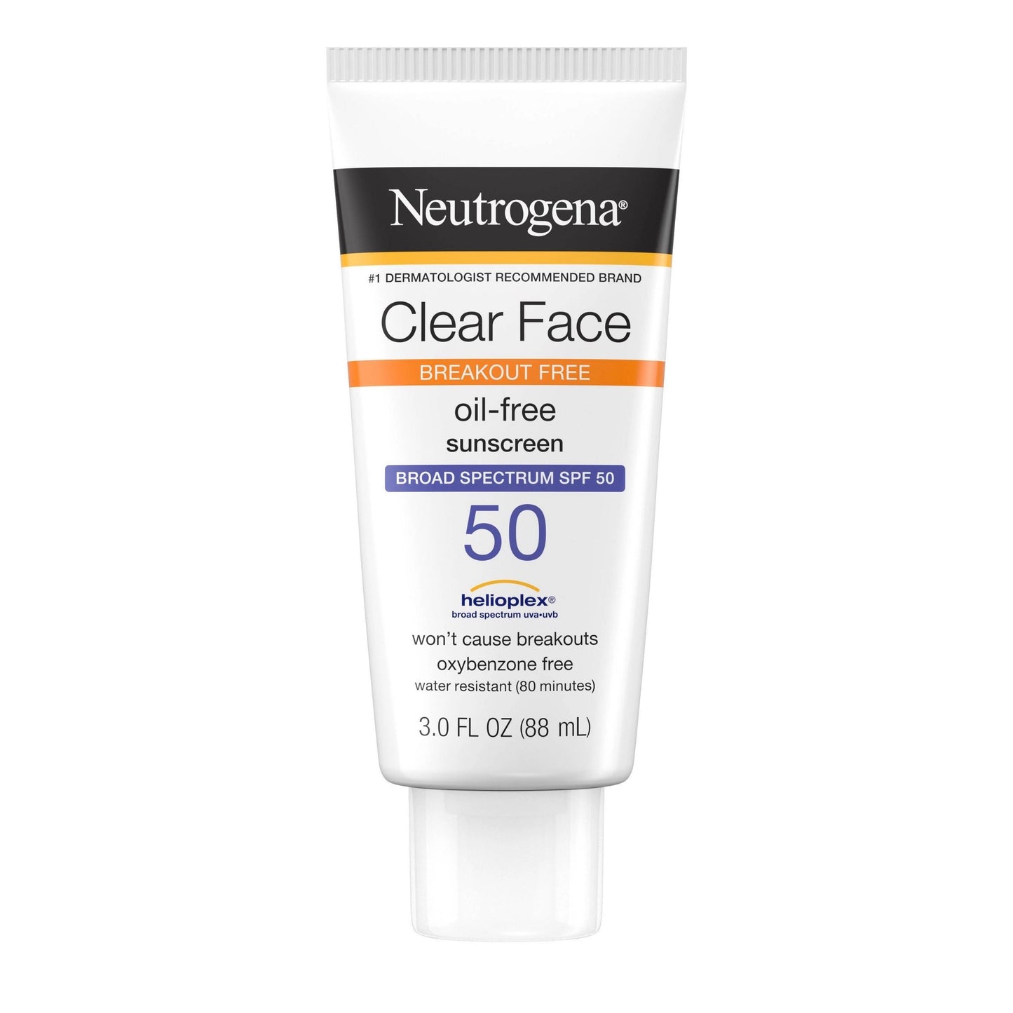 Neutrogena Clear Face Oil-Free SPF 50 Sunscreen, 3 fl oz (88 ml)
