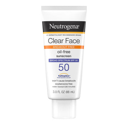 Neutrogena Clear Face Oil-Free SPF 50 Sunscreen, 3 fl oz (88 ml)