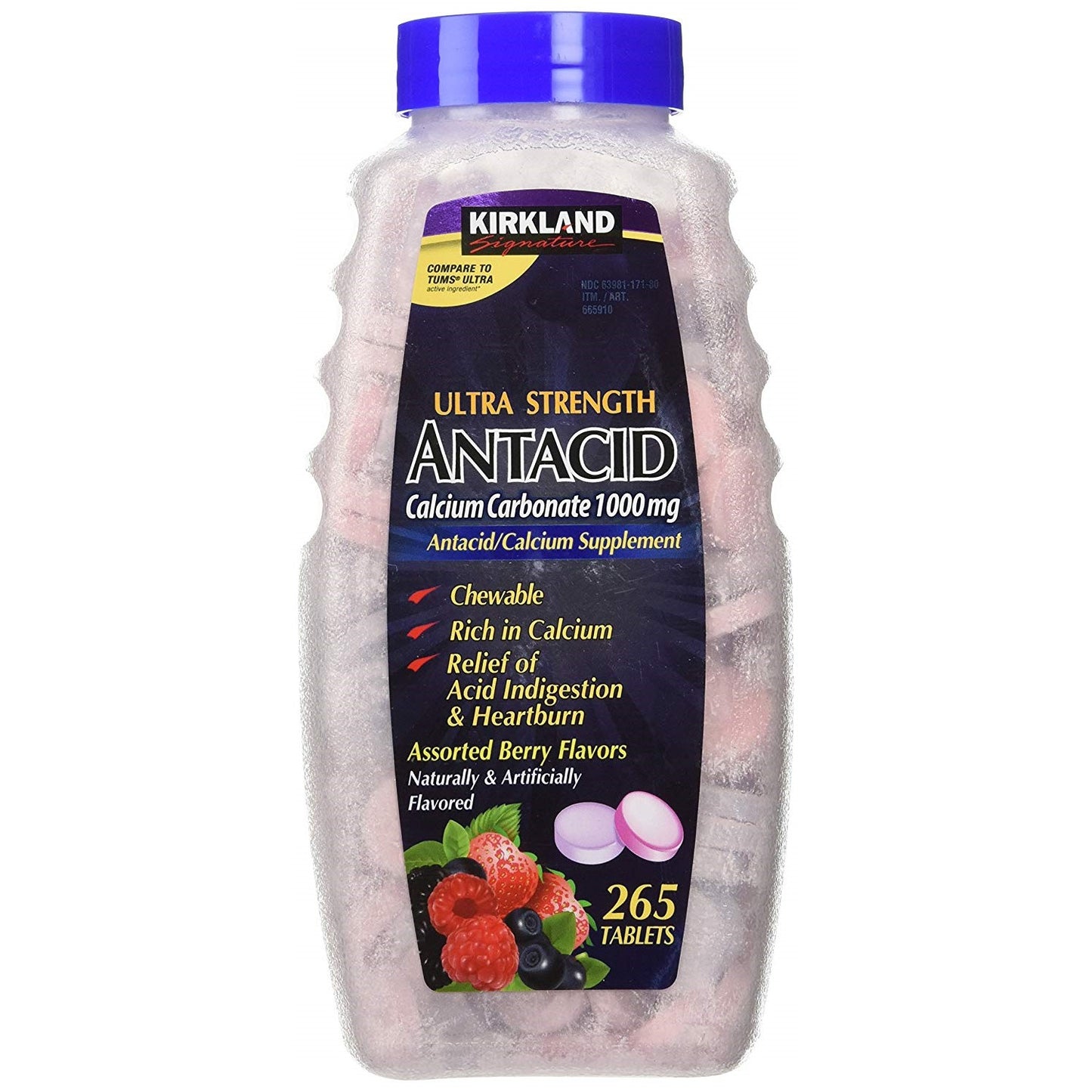 Kirkland Signature Ultra Strength Antacid 1000 mg, Assorted Berry Flavors, 265 Chewable Tablets