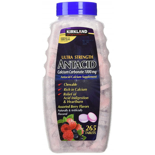 Kirkland Signature Ultra Strength Antacid 1000 mg, Assorted Berry Flavors, 265 Chewable Tablets