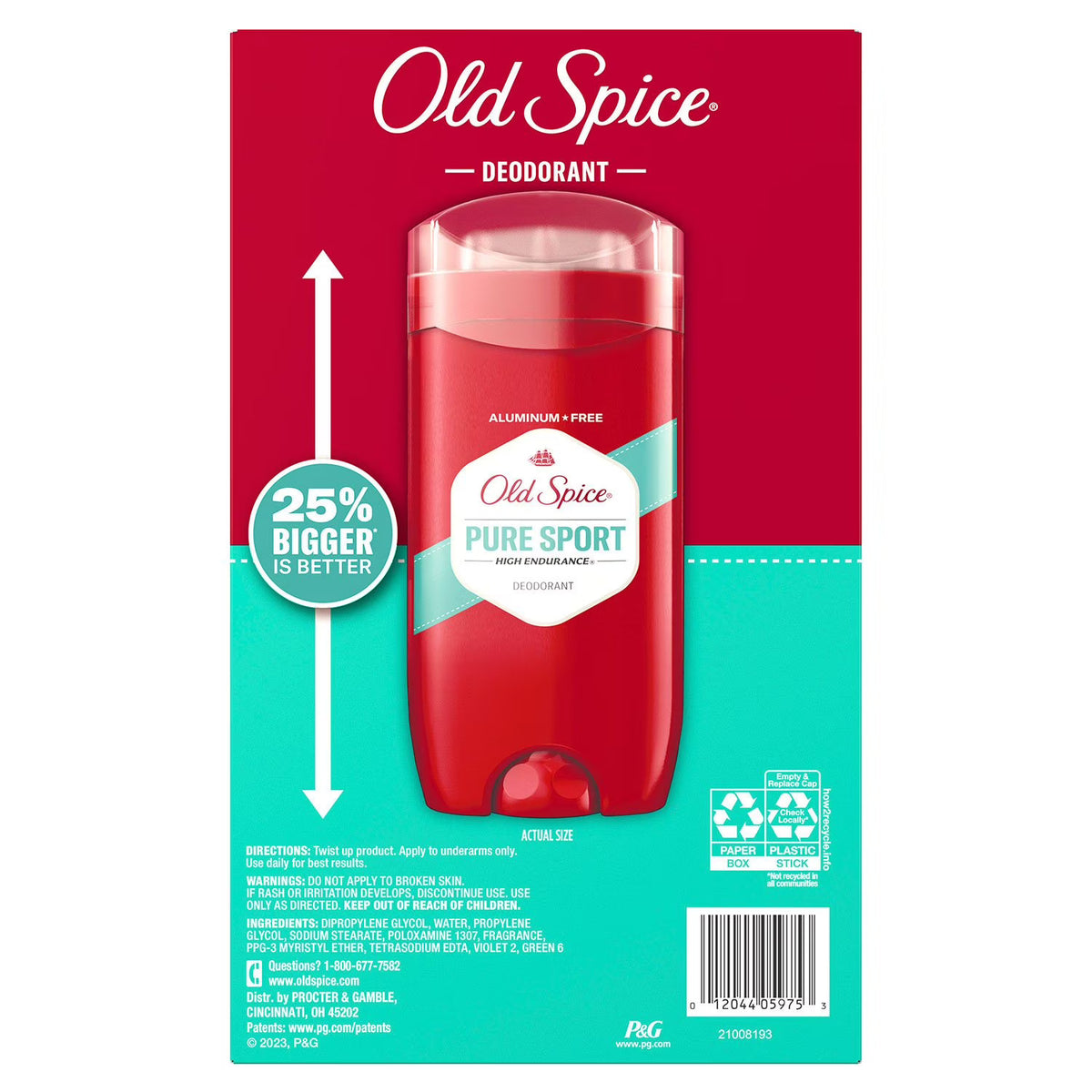 Old Spice Pure Sport High Endurance Deodorant, Aluminum Free, 5 Pack