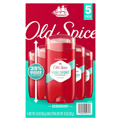 Old Spice Pure Sport High Endurance Deodorant, Aluminum Free, 5 Pack