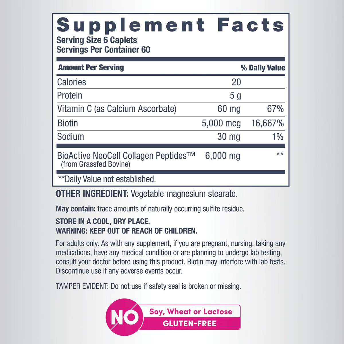 NeoCell Grassfed Collagen Peptides + Vitamin C with Biotin, 360 Tablets