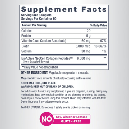 NeoCell Grassfed Collagen Peptides + Vitamin C with Biotin, 360 Tablets