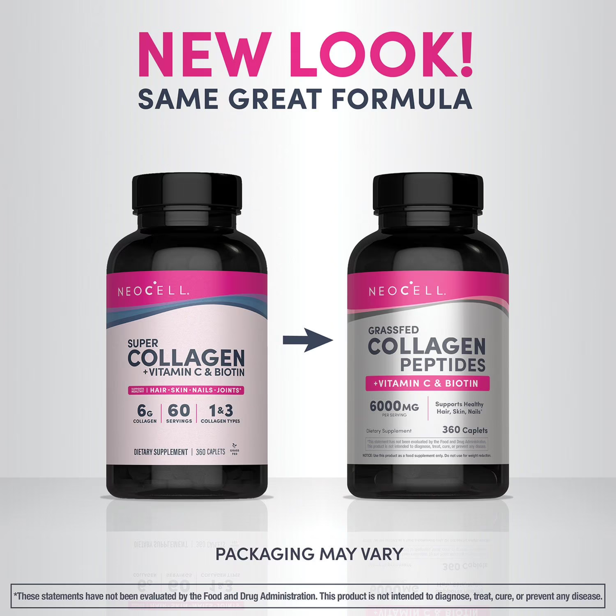 NeoCell Grassfed Collagen Peptides + Vitamin C with Biotin, 360 Tablets