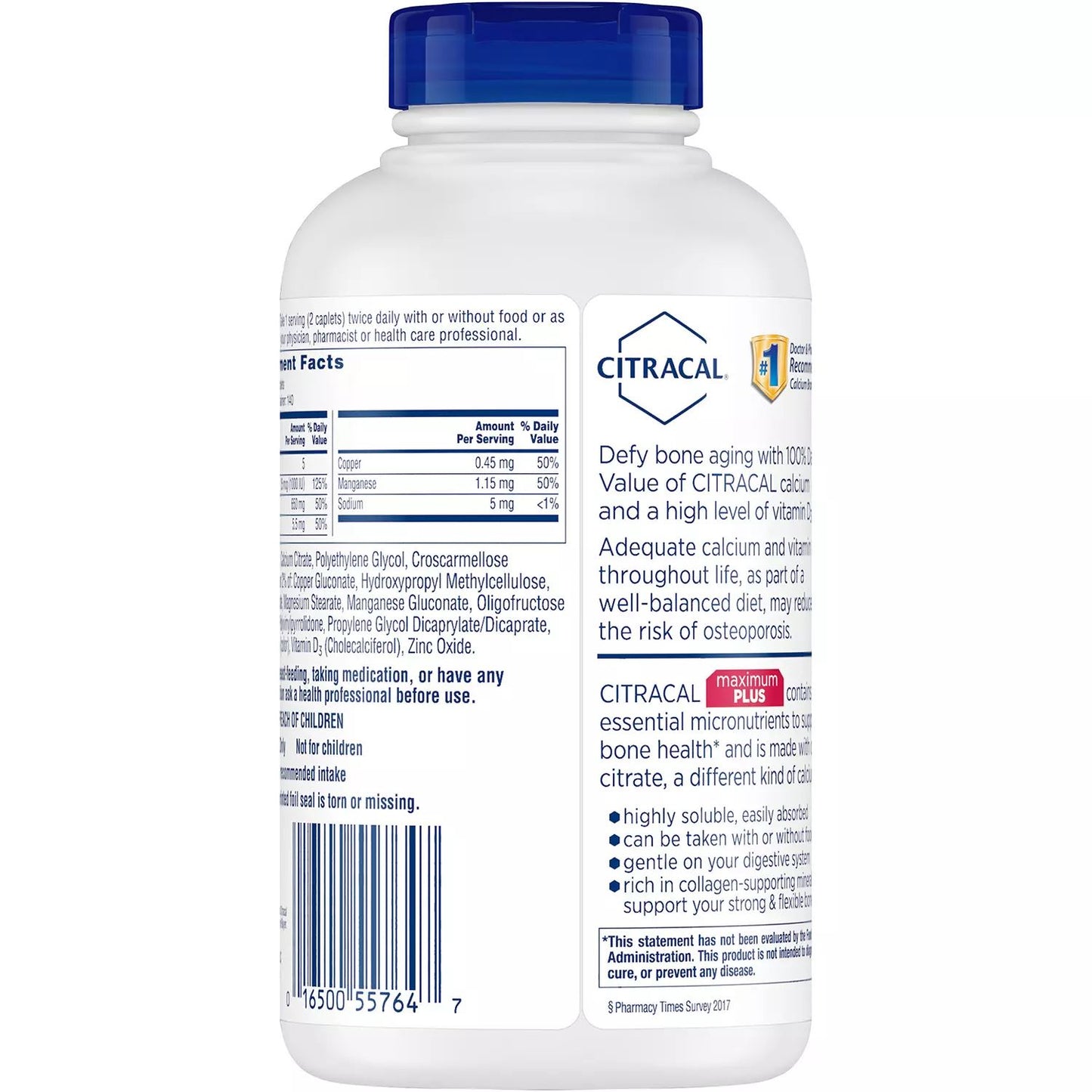 Citracal Maximum Plus 280 Caplets, Calcium Citrate + D3 & Zinc