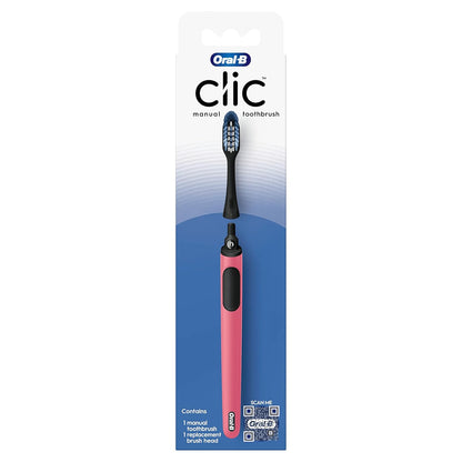 Oral-B Clic Manual Toothbrush, Coral, with Replaceable Brush Head  Clicks in to place.  Color: Coral.   Contains: 1 manual toothbrush 1 replacement brush head