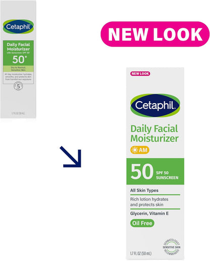 Cetaphil Daily Facial Moisturizer, SPF 50+, 1.7 fl oz (50 ml)