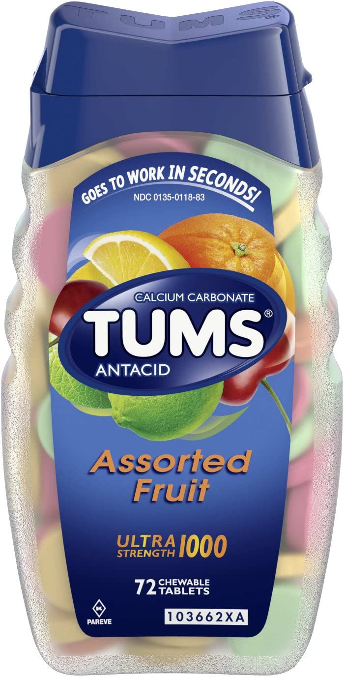Tums Calcium Carbonate Antacid Ultra 1000, Assorted Fruit, 72 Chewable Tablets