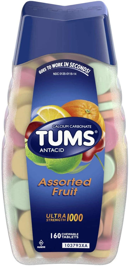 Tums Ultra 1000 Antacid, Assorted Fruit, 160 Tablets