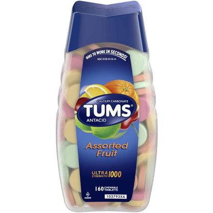 Tums Ultra 1000 Antacid, Assorted Fruit, 160 Tablets