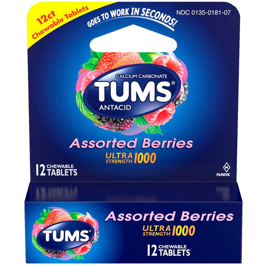 Tums Ultra Strength Assorted Berries 12 Tablets Exp 5/27