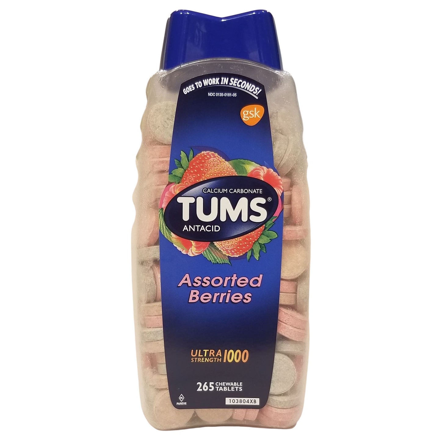 Tums Ultra 1000 Antacid, Assorted Berries, 265 Chewable Tablets