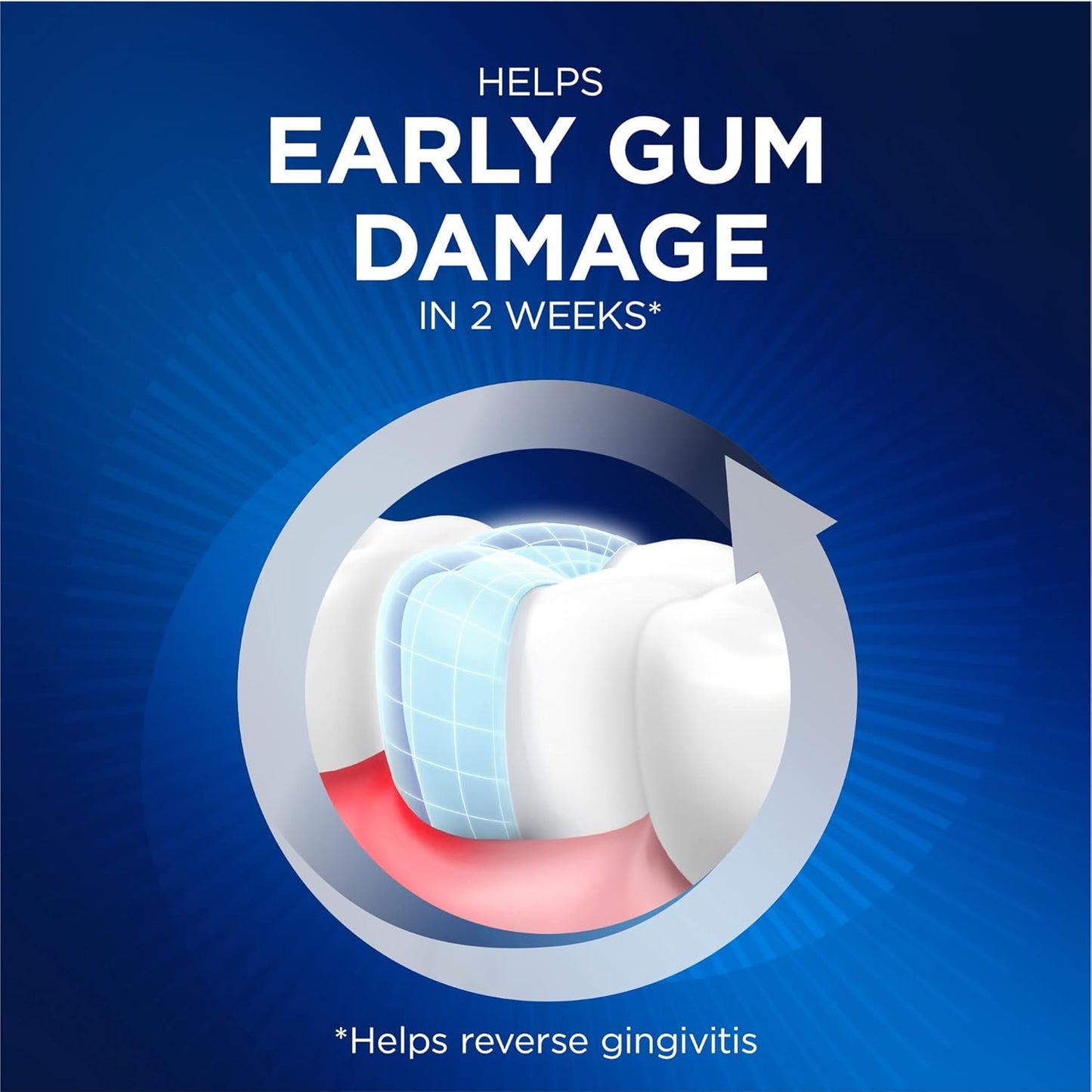 Teeth with gum damage on a blue background, promoting early gum damage treatment.