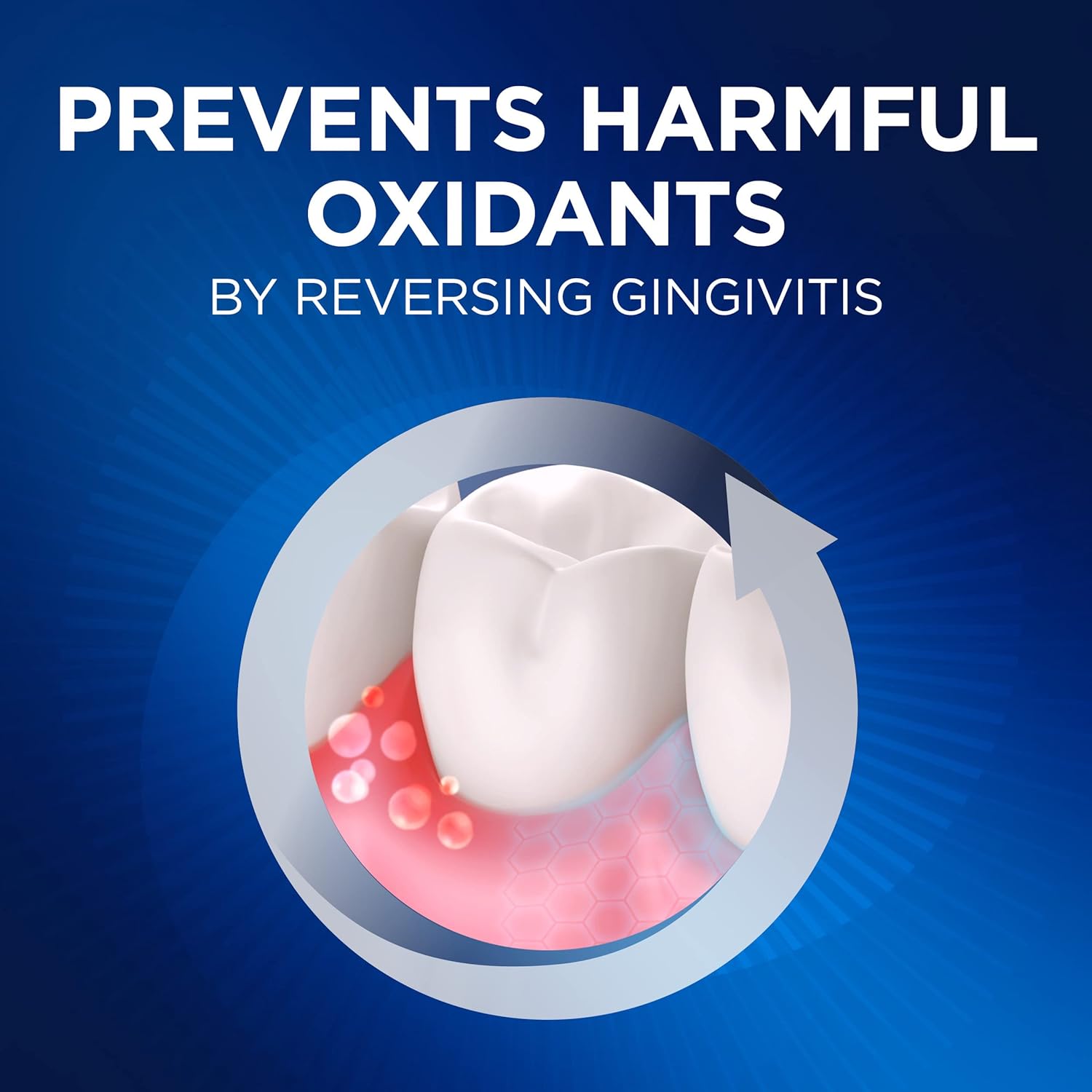 Product preventing harmful oxidants by reversing gingivitis on a blue background