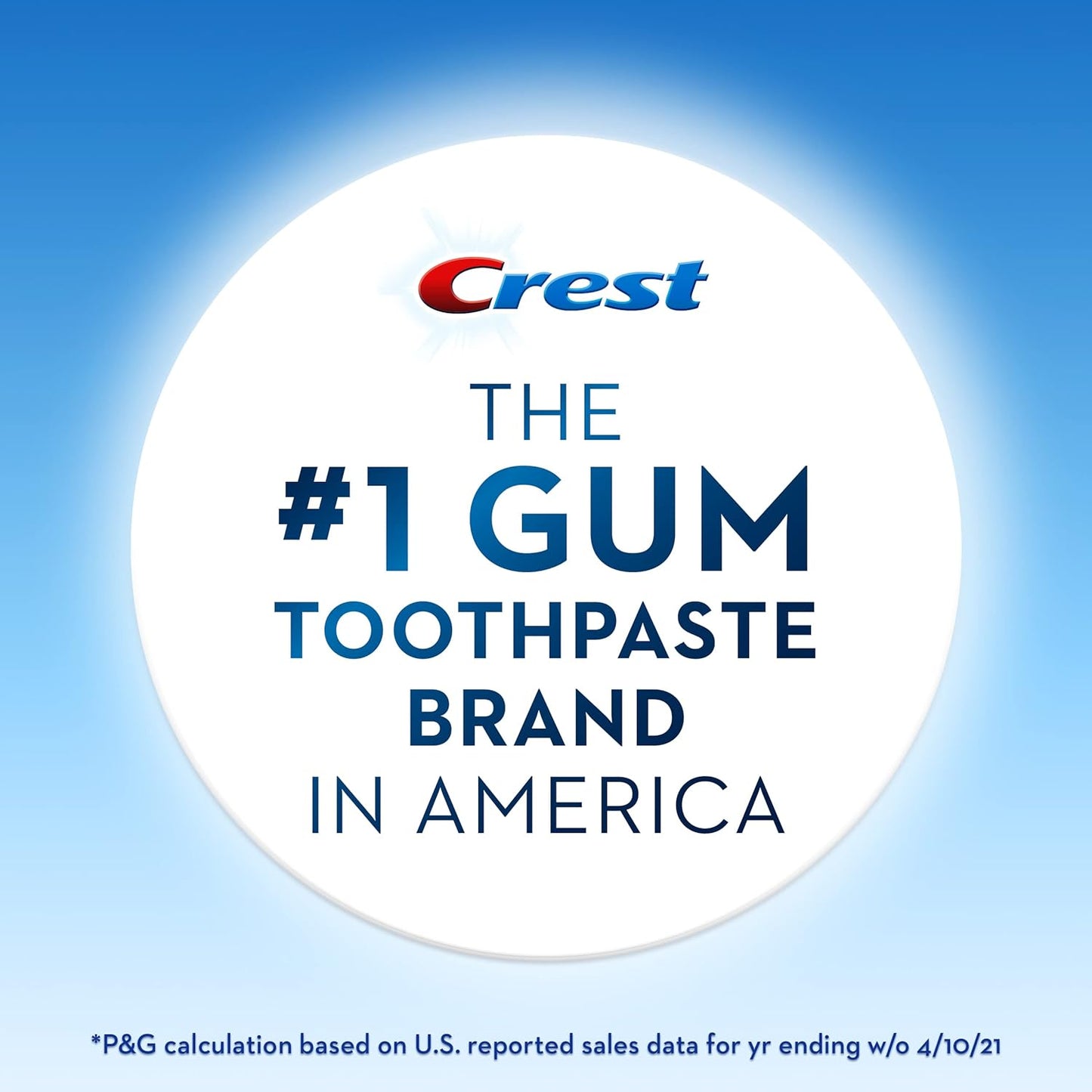 Crest toothpaste brand logo with text on a blue background