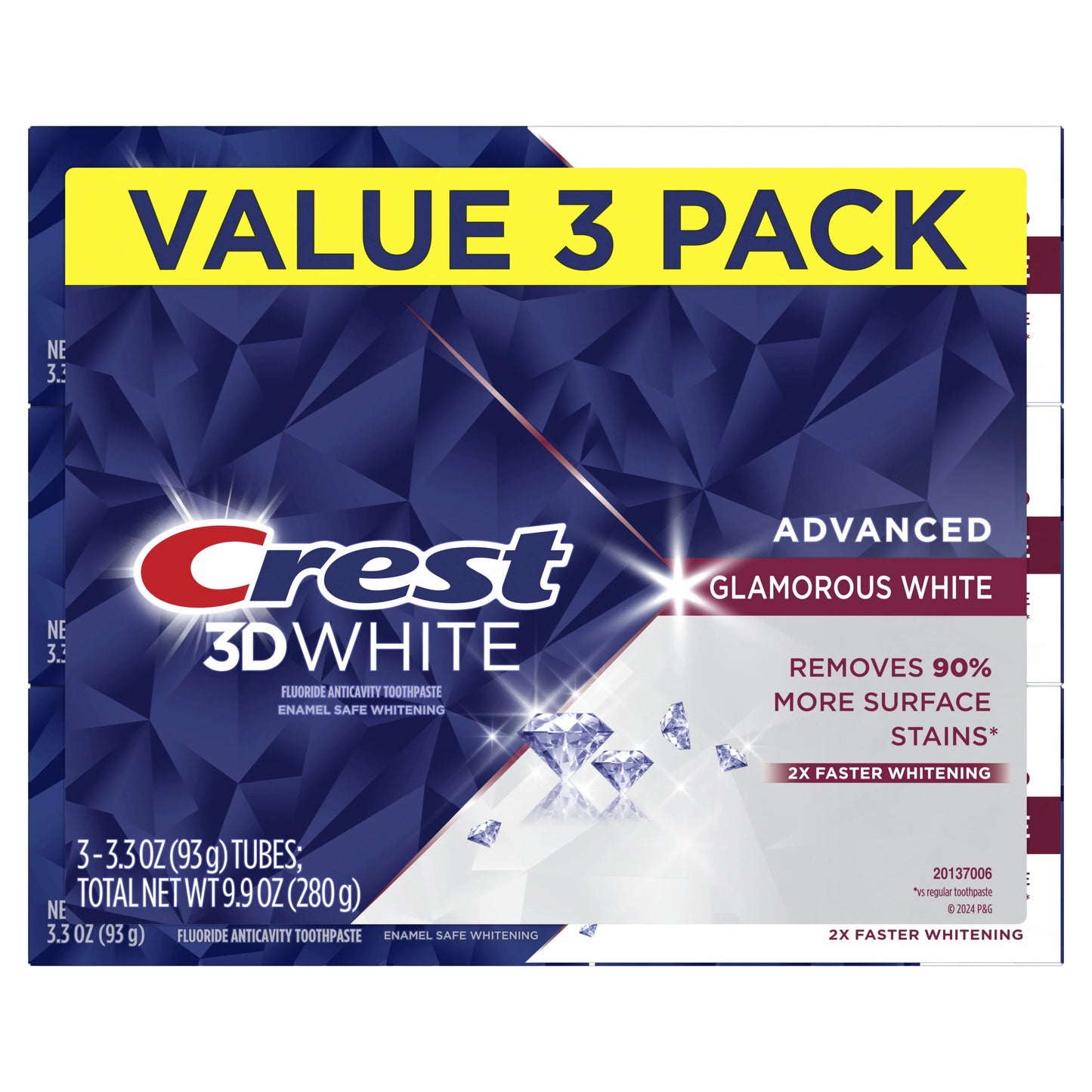 Crest 3D White Glamorous White Toothpaste 3.3 Oz (93 g), 3-Pack