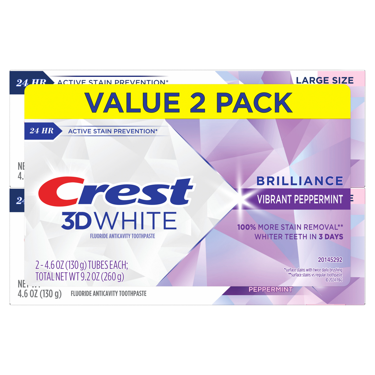 Crest 3D White Brilliance Vibrant Peppermint Toothpaste 4.6 oz (130 g) 2 Pack