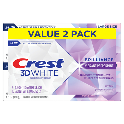 Crest 3D White Brilliance Vibrant Peppermint Toothpaste 4.6 oz (130 g) 2 Pack
