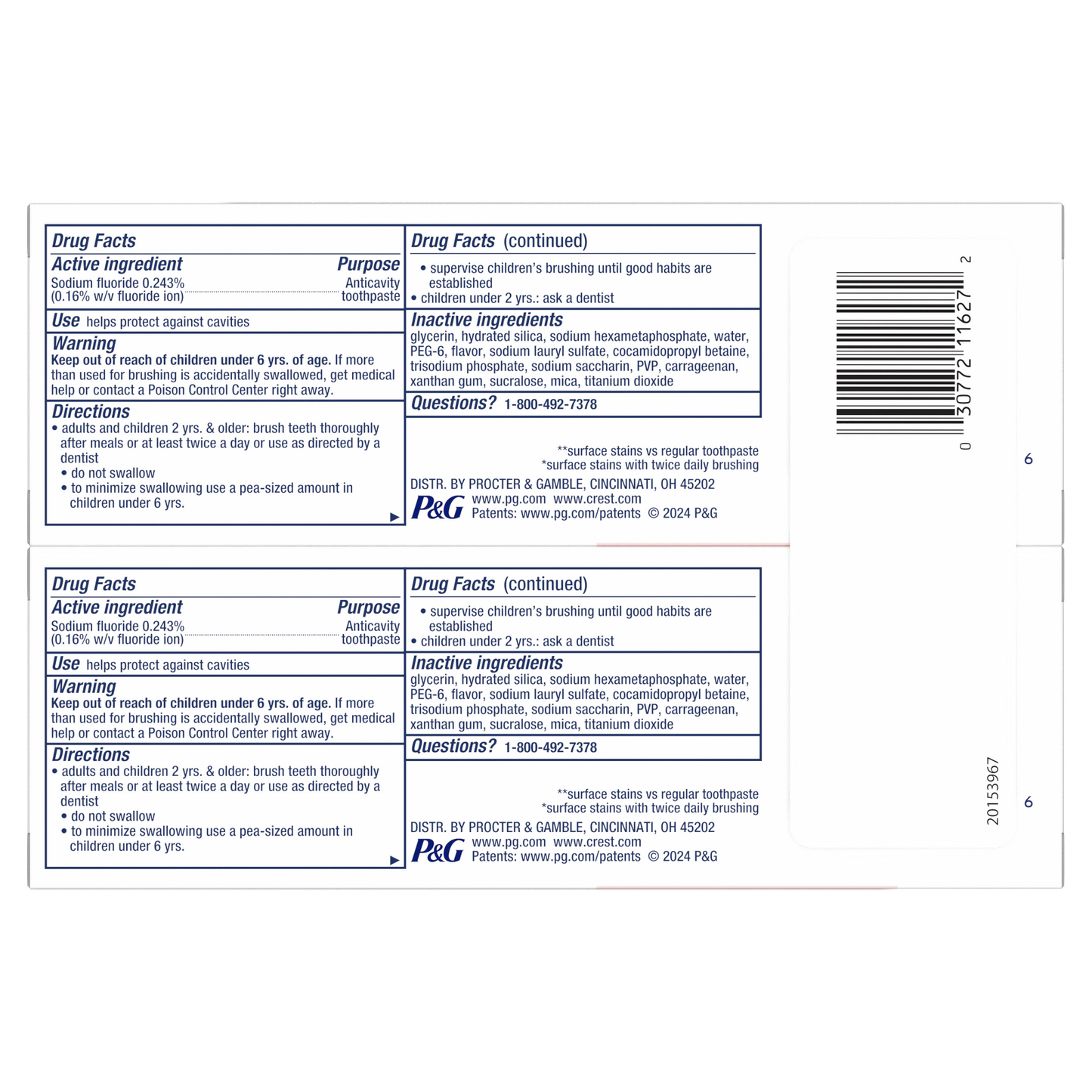 Crest 3D White Brilliance Vibrant Peppermint Toothpaste 4.6 oz (130 g) 2 Pack