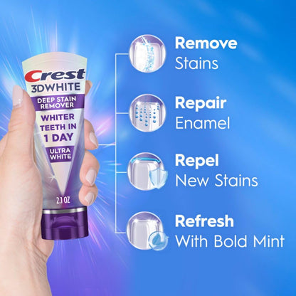 Crest 3D White Brilliance Deep Stain Remover Ultra White Toothpaste, 2.1 Oz (59 G) 4 Pack