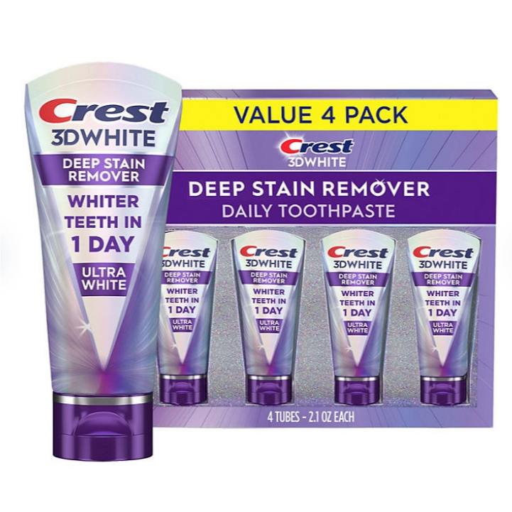 Crest 3D White Brilliance Deep Stain Remover Ultra White Toothpaste, 2.1 Oz (59 G) 4 Pack