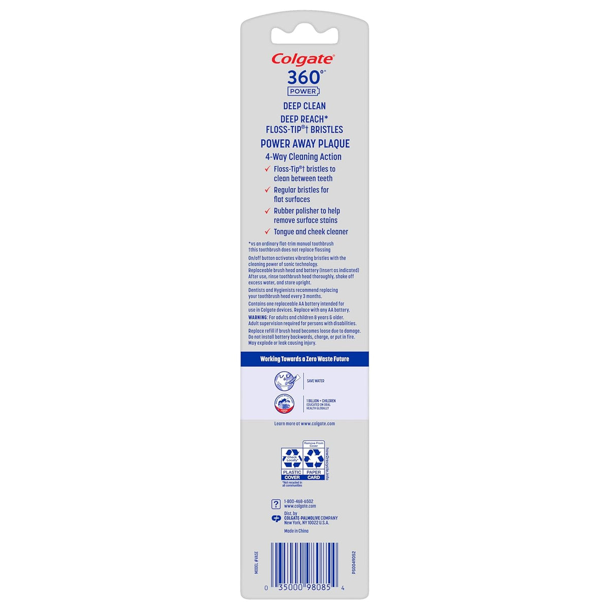 Colgate 360 Sonic Deep Clean Floss Tip Toothbrush, Model # ASB, PS0025488