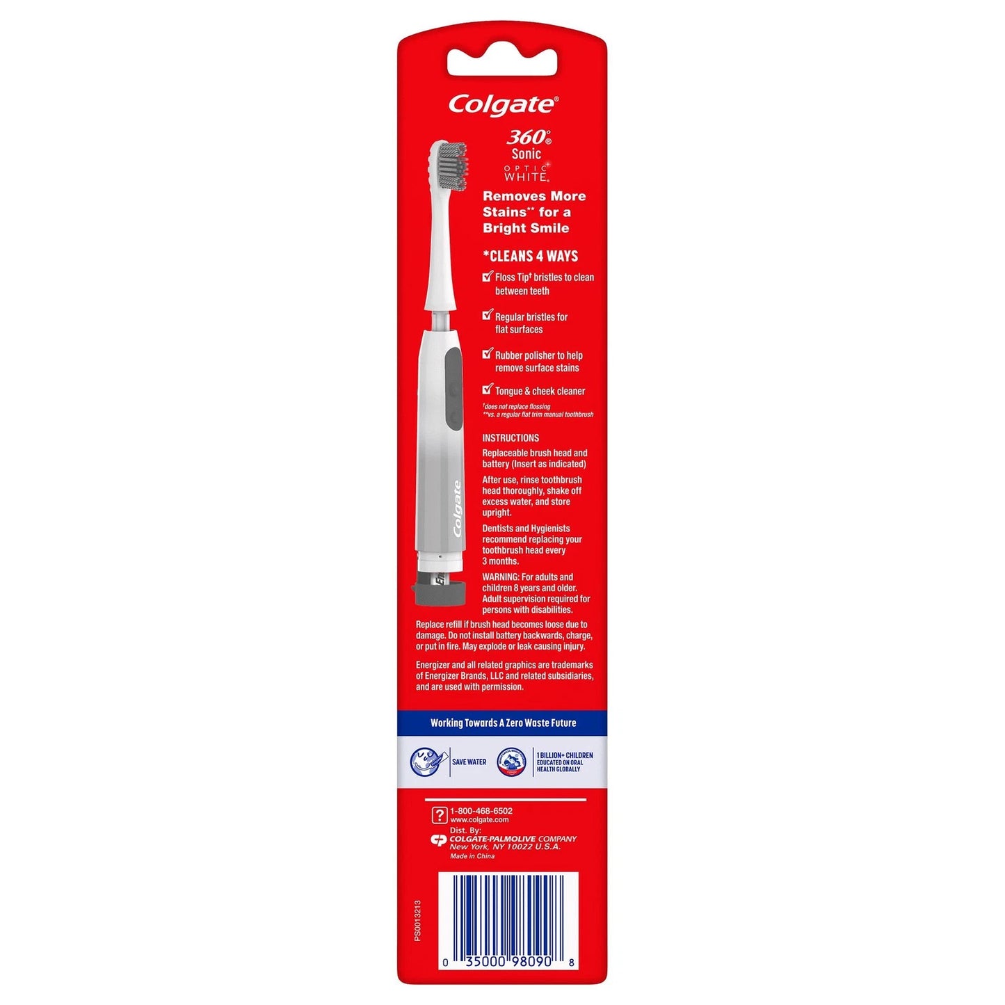Colgate Optic White 360­° Whitening Sonic Battery Powered Electric Toothbrush, Soft