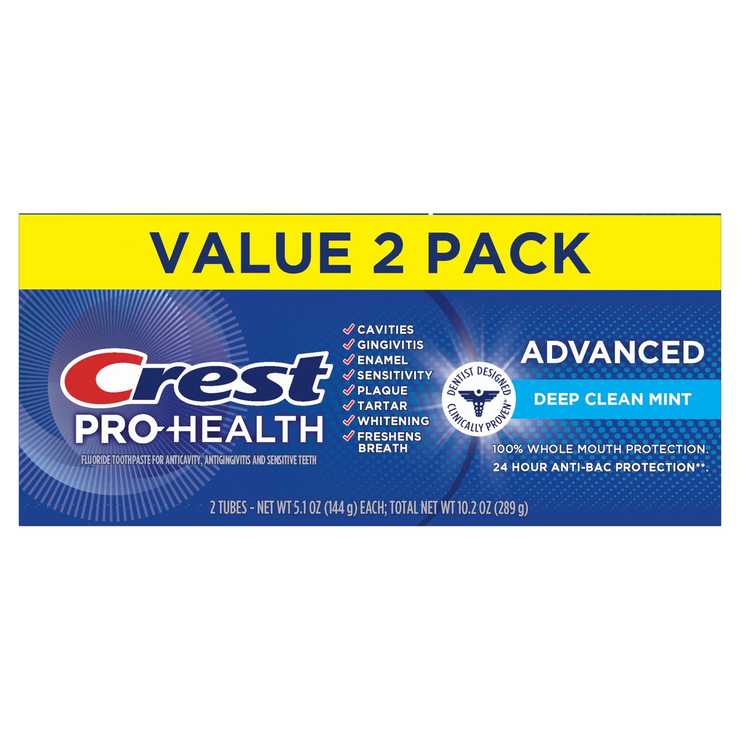 Crest Pro Health Advanced Deep Clean Mint Toothpaste, 5.1 Oz (144 G) 2-PACK