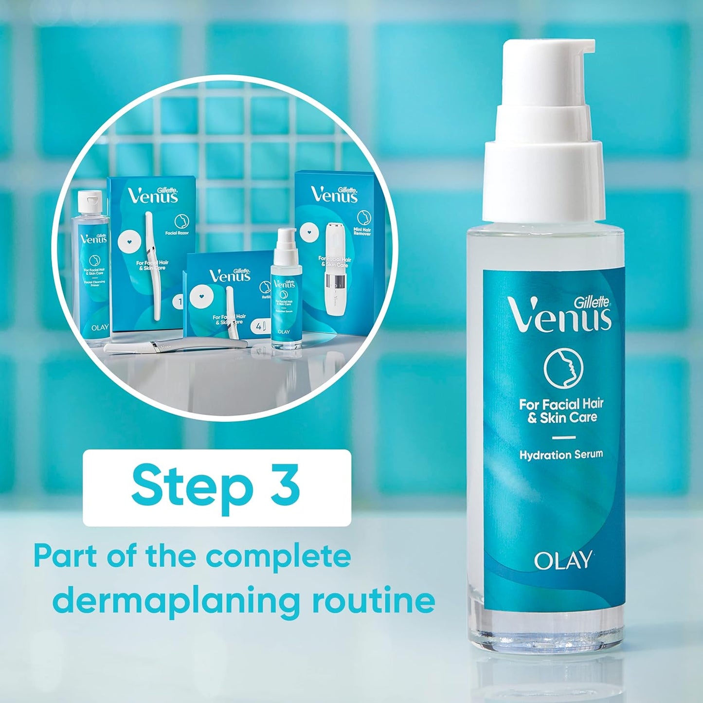 Gilette Venus For Facial Hair & Skin Care Hydration Serum, 45 ml (1.5 fl oz), Designed by Olay
